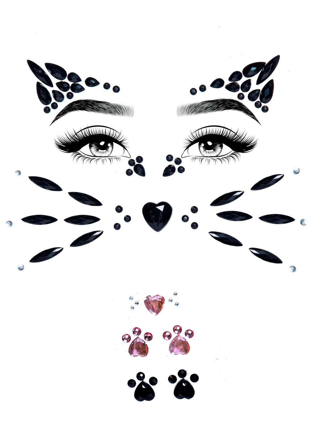 Animal Adhesive Face Jewels St - O/S / Black