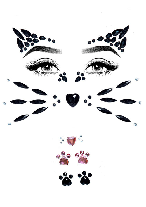 Animal Adhesive Face Jewels St - O/S / Black
