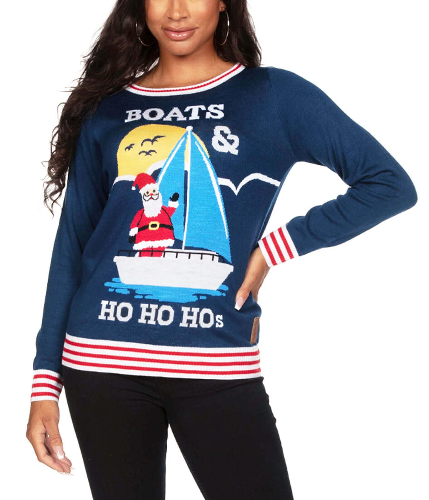 Tipsy Elves Womens Boats & Ho Ho Hos Ugly Christmas Sweater Size Large