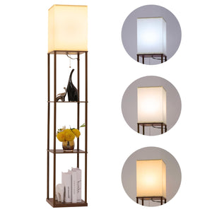Gupuzm Floor Lamp With Shelves, Modern Square Standing Lamp With 3 Color Temperature Bulb, Corner Display Bookshelf Lamp For Liv