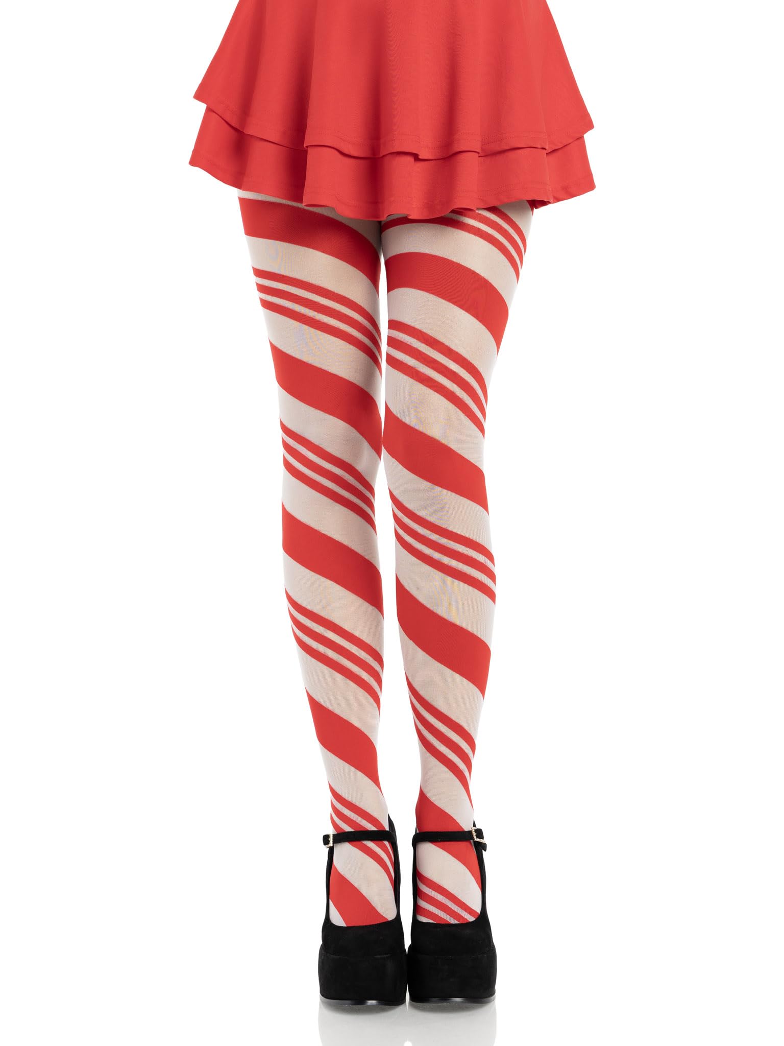 Spandex sheer candy striped pantyhose O/S RED/WHITE