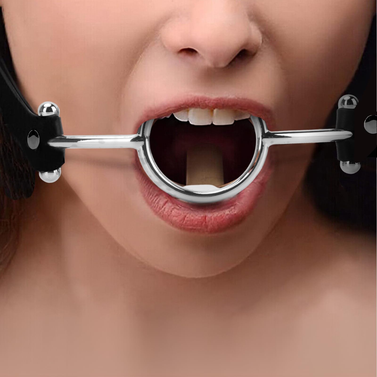 ReptiLeisure Metal Open Mouth Gag BDSM Oral O Ring Gag Bondage Restraints for Female Flirting Tongue Depressor (Silver)