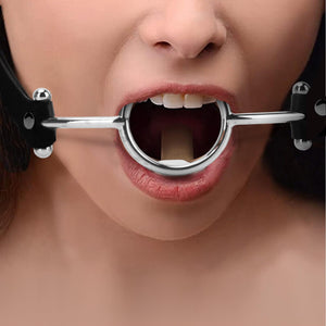 ReptiLeisure Metal Open Mouth Gag BDSM Oral O Ring Gag Bondage Restraints for Female Flirting Tongue Depressor (Silver)