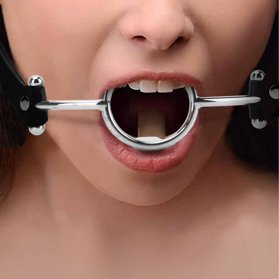 ReptiLeisure Metal Open Mouth Gag BDSM Oral O Ring Gag Bondage Restraints for Female Flirting Tongue Depressor (Silver)
