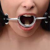 ReptiLeisure Metal Open Mouth Gag BDSM Oral O Ring Gag Bondage Restraints for Female Flirting Tongue Depressor (Silver)