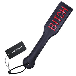 VENESUN Bitch Spanking Paddle for Adults, 12.8inch Faux Leather BDSM Paddle for Sex Play, Black