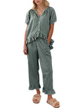 COZYPOIN Womens Gingham Pajama Set 2 Piece Plaid Cotton Pjs Cute Ruffle Sleepwear Maternity Bridesmaid Pajamas Loungewear(DarkGr
