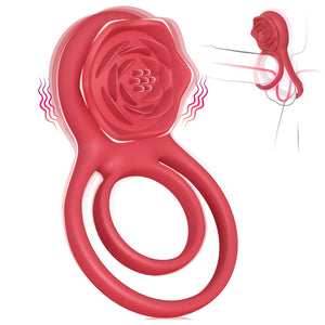 Vibrating Cock Ring with Rose Clitoral Stimulator, Pleasure Penis Ring Vibrator Couples Adult Sex Toys for Men Women, 7 Vibratio