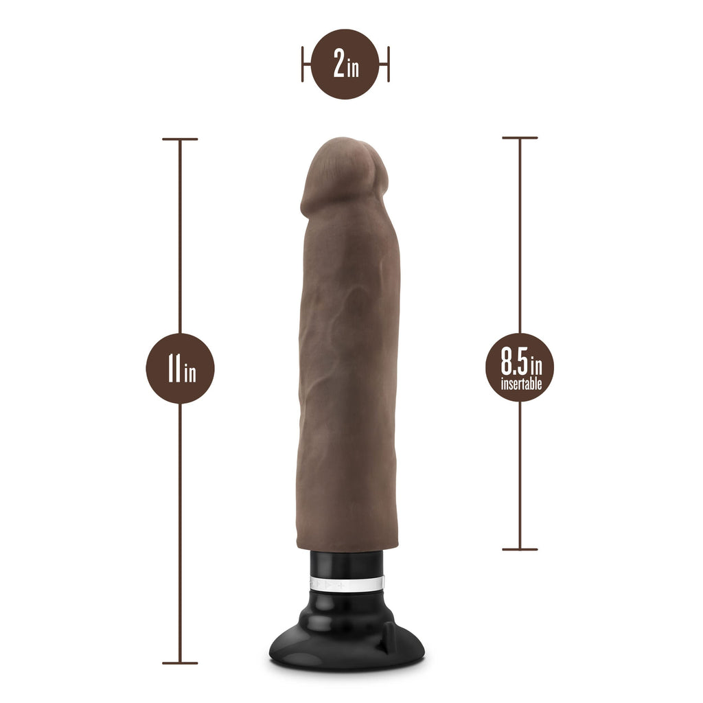 Blush Novelties Au Naturel 11'' Long Realistic Sensa Feel Dual Density Magnum Vibrating Dildo Mocha - Strong Multi Speed Suction