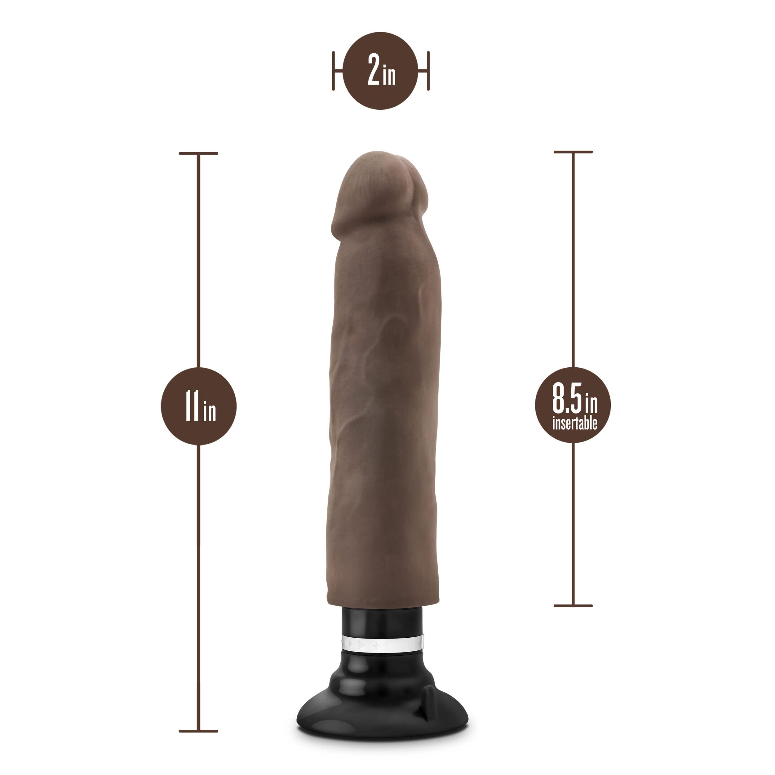 Blush Novelties Au Naturel 11'' Long Realistic Sensa Feel Dual Density Magnum Vibrating Dildo Mocha - Strong Multi Speed Suction