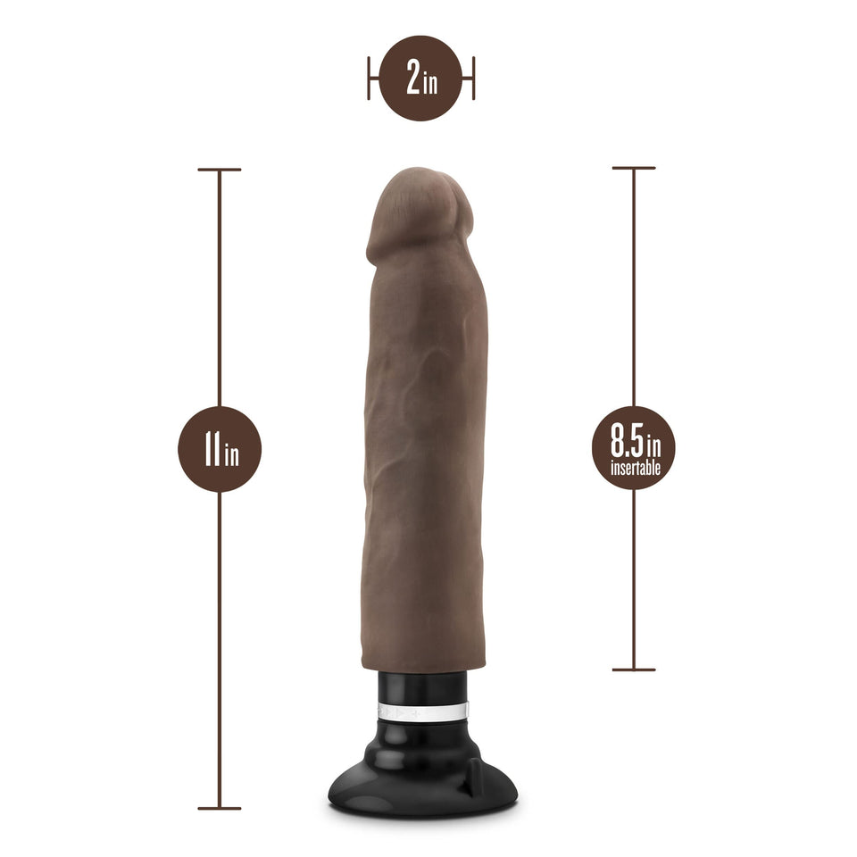 Blush Novelties Au Naturel 11'' Long Realistic Sensa Feel Dual Density Magnum Vibrating Dildo Mocha - Strong Multi Speed Suction