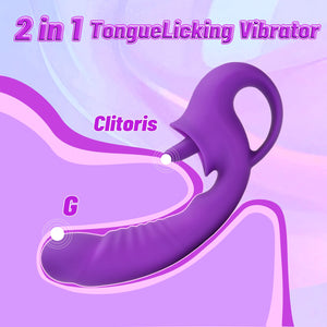 Clitoral Licking G Spot Vibrator, 2 in 1 Dildo Vibrator Clitoralis Stimulator with 10 Licking & Vibrating Modes, Strapless Strap