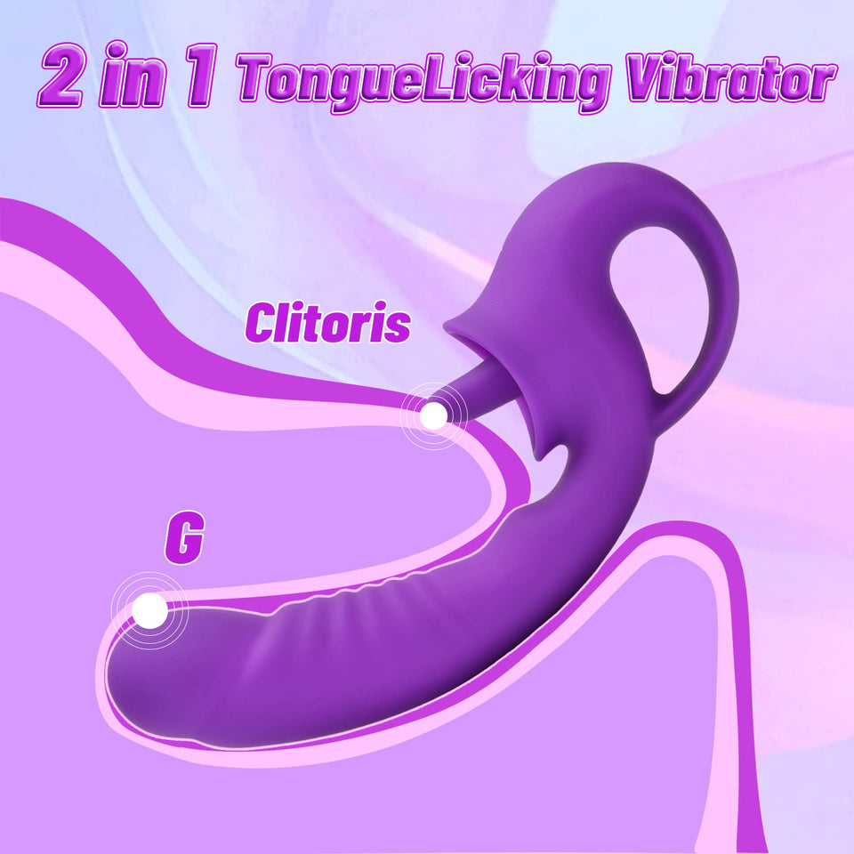 Clitoral Licking G Spot Vibrator, 2 in 1 Dildo Vibrator Clitoralis Stimulator with 10 Licking & Vibrating Modes, Strapless Strap