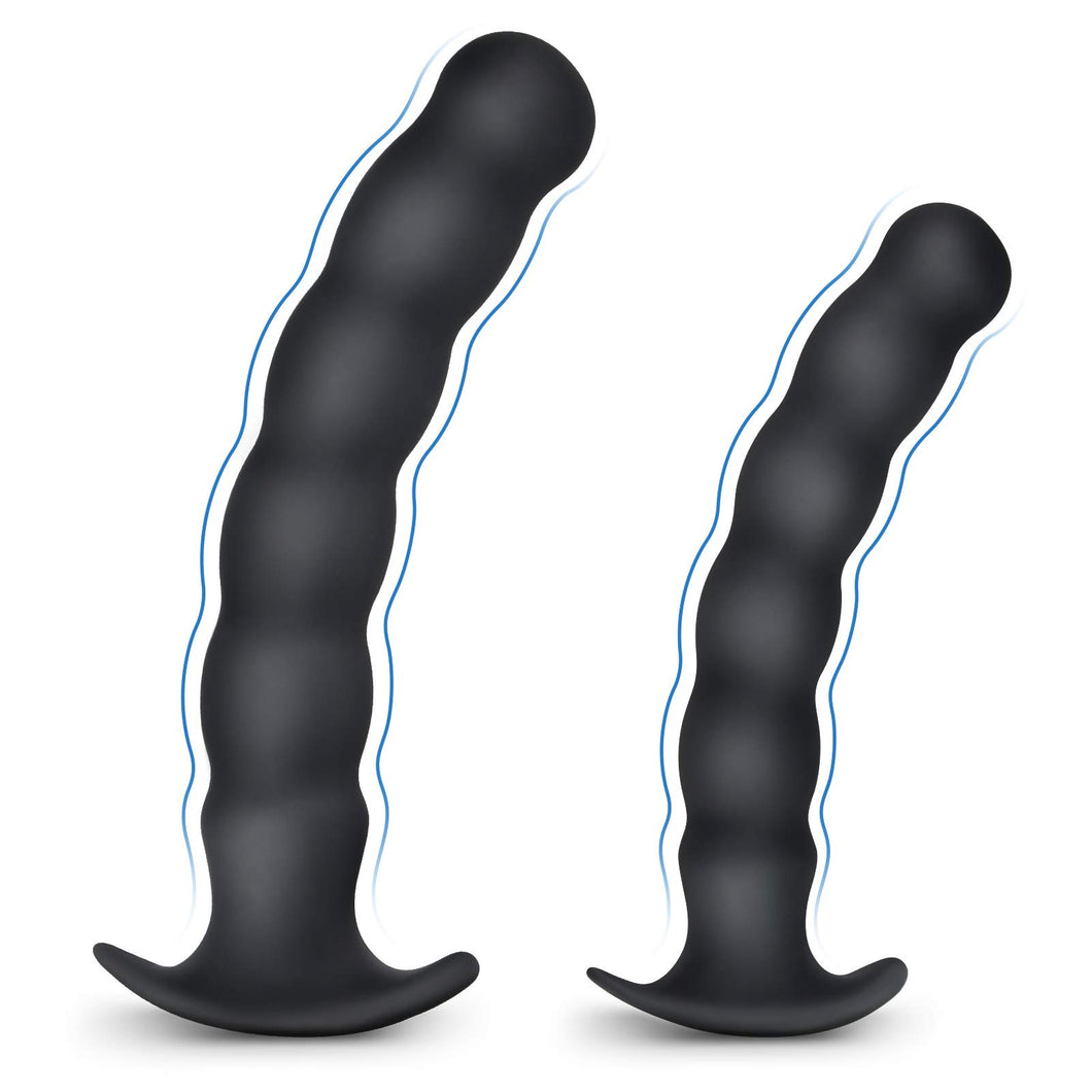 Anal Plug Trainer Kit, Pack of 2 Silicone Butt Plug Training Set Thread Anal Beads with Narrow Flared Base Adult Sex Toy for Men