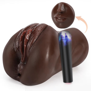 3 in 1 Pocket Pussy Male Masturbators with Bullet Vibrator - 10 Vibrations Modes Male Stroker with Textured Mouth Vagina & Tight