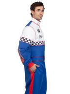 Speedway Racer, features jumpsuit with pockets, two-way zipper, and patch accents.