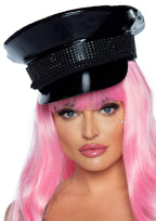 Rhinestone Trimmed Military Ha - O/S / Black