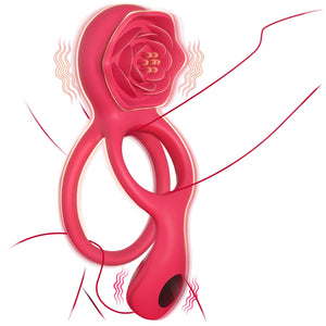 Vibrating Cock Ring with Rose Clitoral Stimulator Testicle Massager, Pleasure Penis Ring Vibrator Couples Adult Sex Toys for Men