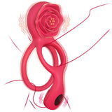 Vibrating Cock Ring with Rose Clitoral Stimulator Testicle Massager, Pleasure Penis Ring Vibrator Couples Adult Sex Toys for Men