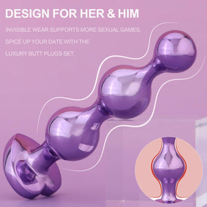 YOOMAI 3 Pcs Metal Anal Butt Plugs Adult Sex Toys,Alloy Butt Beads with Heart Shaped Base, Jewelry Design Anal Beads for Men Wom
