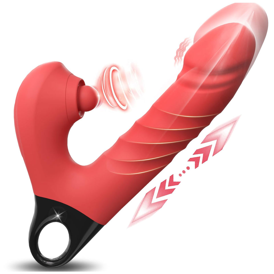 Thrusting Vibrating Dildo, 3 in 1 Female G Spot Vibrator with Clitoral Stimulator, Women Adult Sex Toys 3 Thrust 5 Pulsating 10