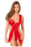 Rene Rofe Women'S Unwrap Me Satin Bow Teddy, Red, Medium/Large
