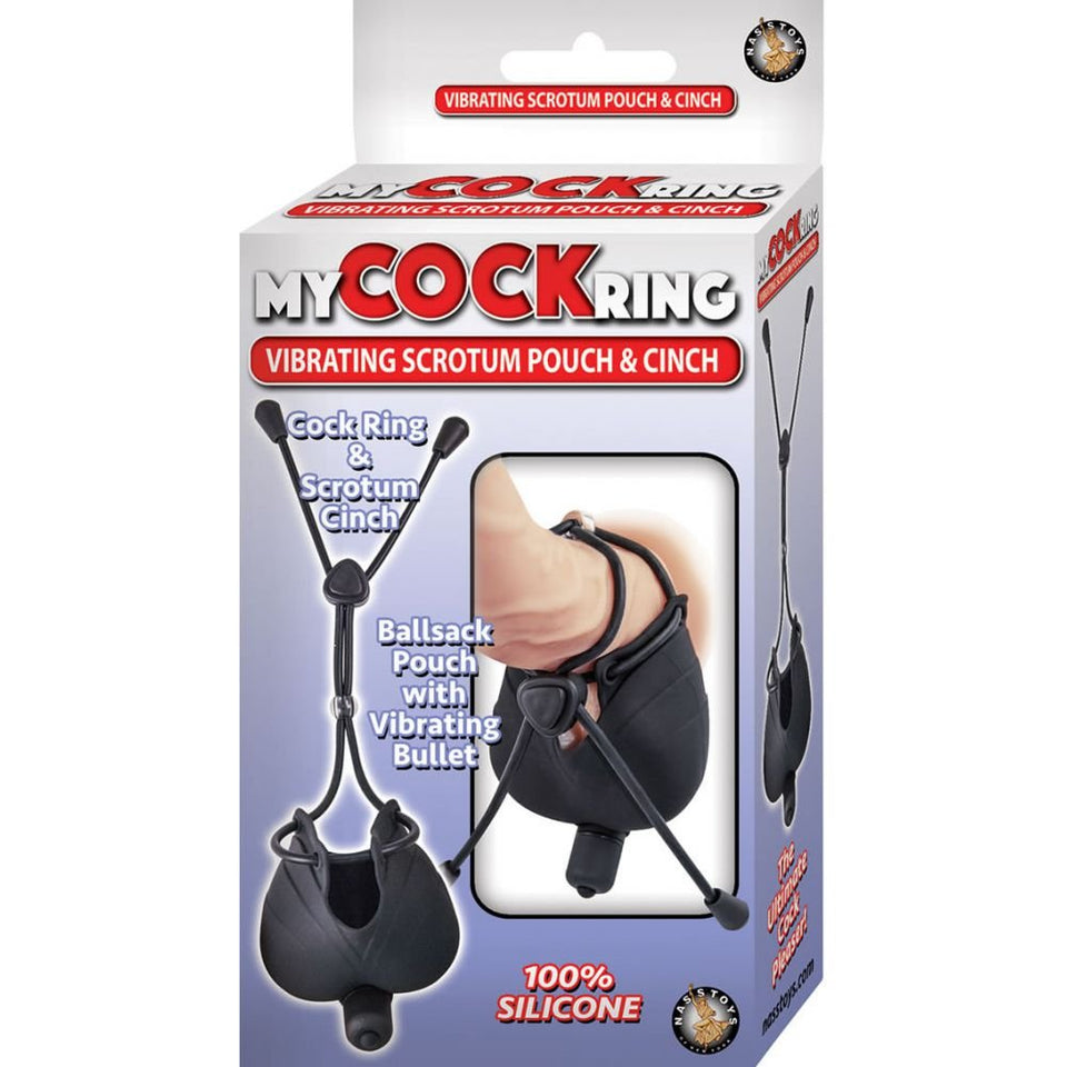 My Cockring Vibrating Scrotum Pouch & Cinch Black