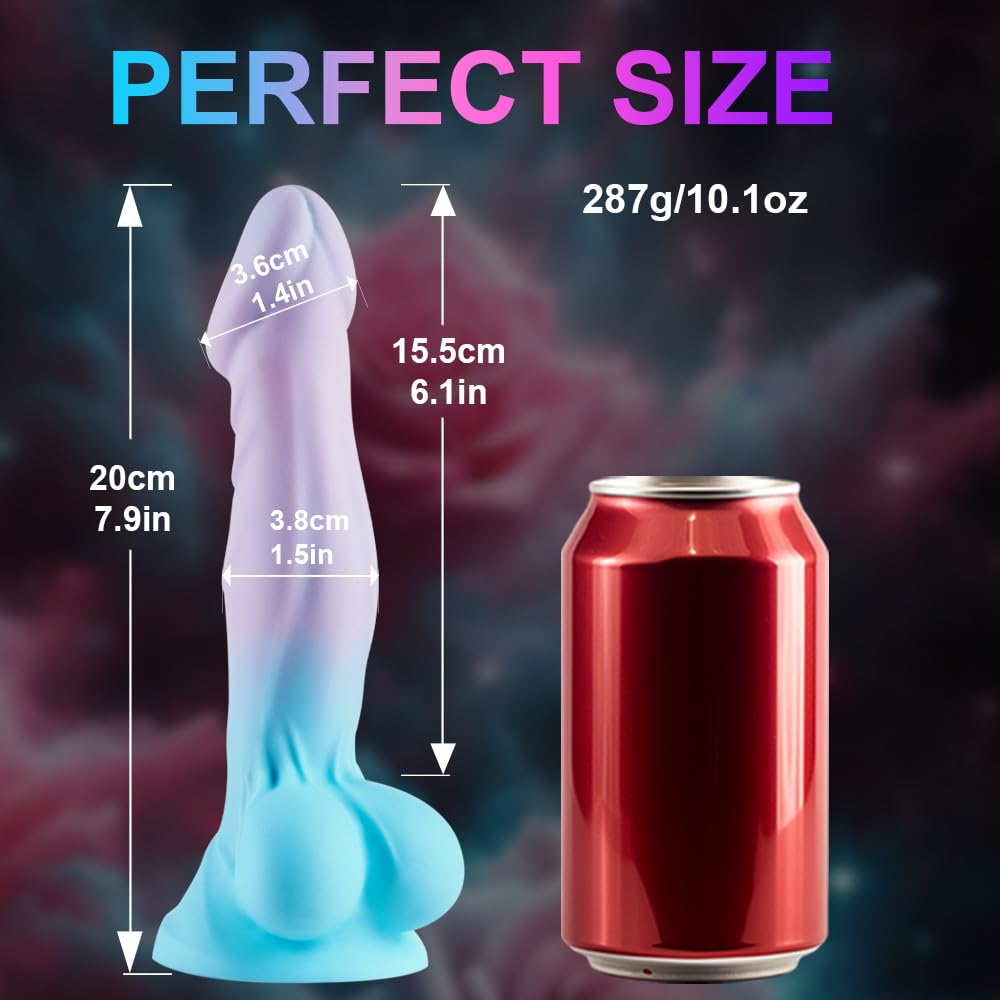 8 Inch Silicone Realistic Dog Canine Thin Dildo for Beginners Gay, 7'' Blue Purple Colorful Fantasy Slim Dildo with Suction Cup,