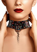 Shots Toys Ouch! Old School Tattoo Style Printed Collar with Leash- Black