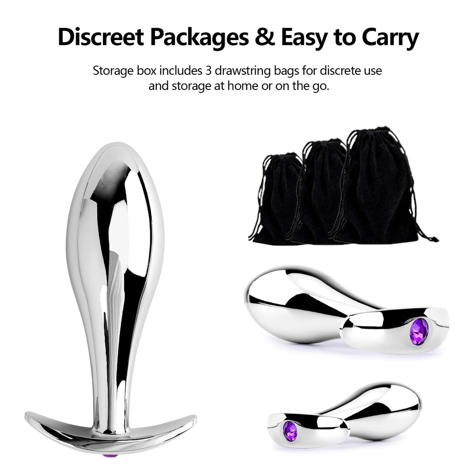 Anal Plug 3pcs Anal Toys with Luxurious Diamonds Anal Trainer Metal Butt Plug Prostate Massage Sex Toys for Couple, Adult Sex To