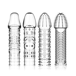 FST 4 Pcs Silicone Penis Sleeves Reusable Condoms Cock Enlarger Penis Erection Sex Toy for Men Transparent