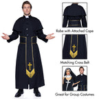 Leg Avenue Mens - 2 Piece Priest Set - Priest Robe With Attached Cape Halloween For Men Adult Sized Costumes, Black, X-Large Us