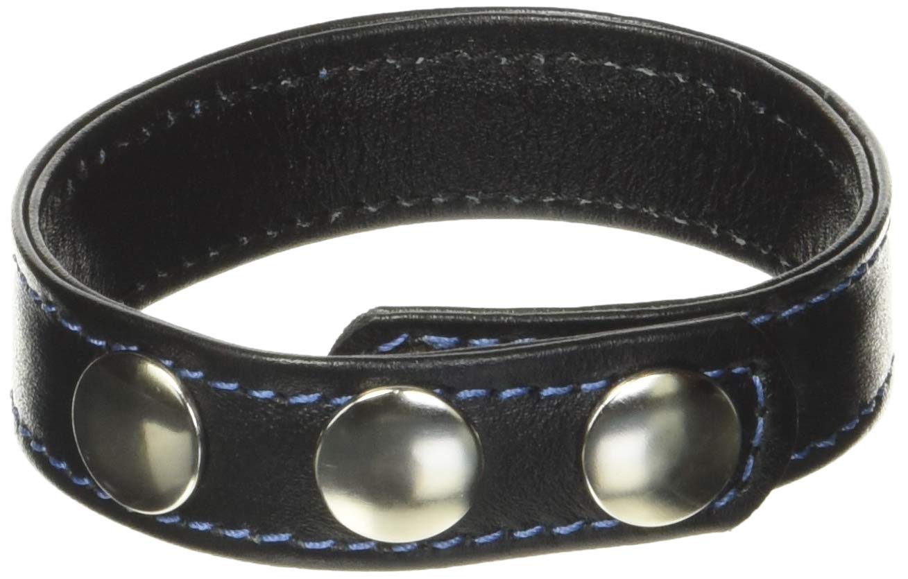 M2M Cock Ring, Leather, 2 Snaps, Black