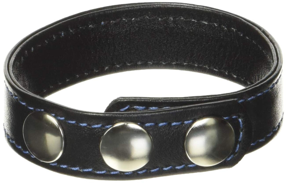 M2M Cock Ring, Leather, 2 Snaps, Black