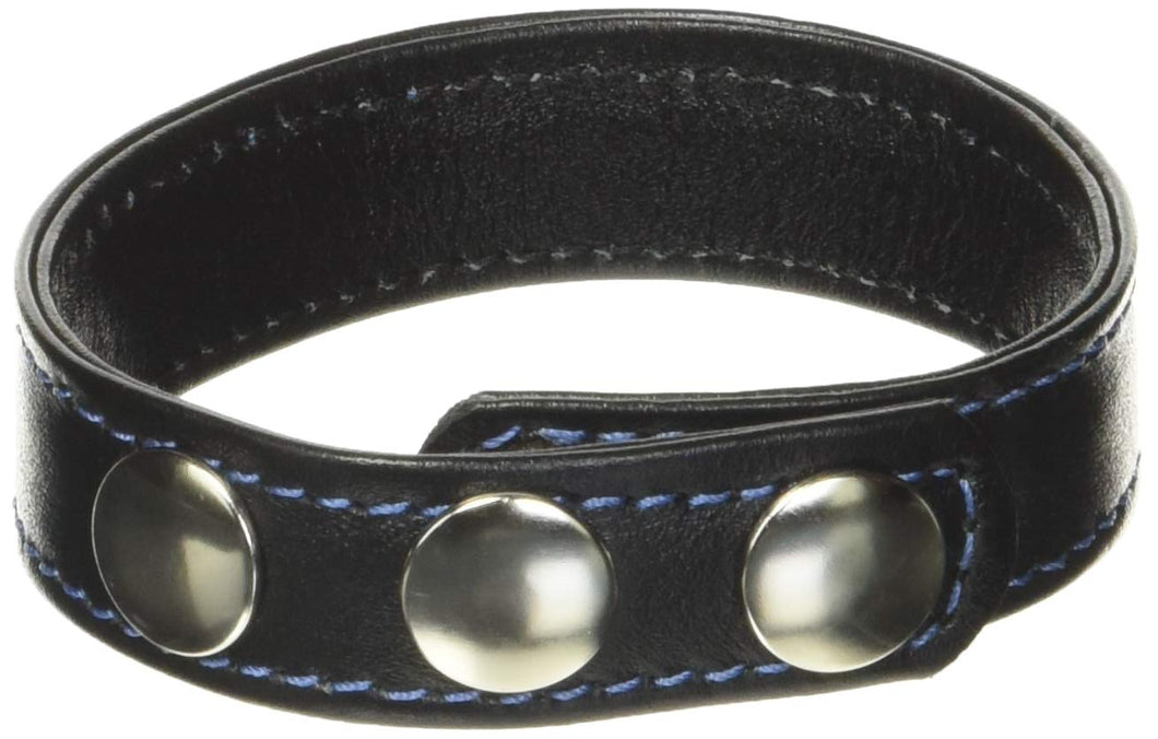 M2M Cock Ring, Leather, 2 Snaps, Black