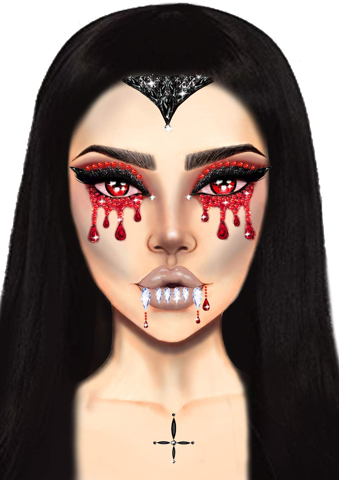 Vampire Adhesive Face Jewels S - O/S / Multicolor