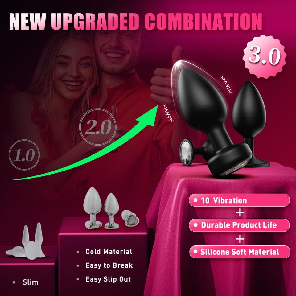 Anal Plug Vibrating Butt Plug, Adult Sex Toys 3PCS Silicone Anal Plugs, Anal Sex Toys with Remote Control 10 Vibrating Vibrator