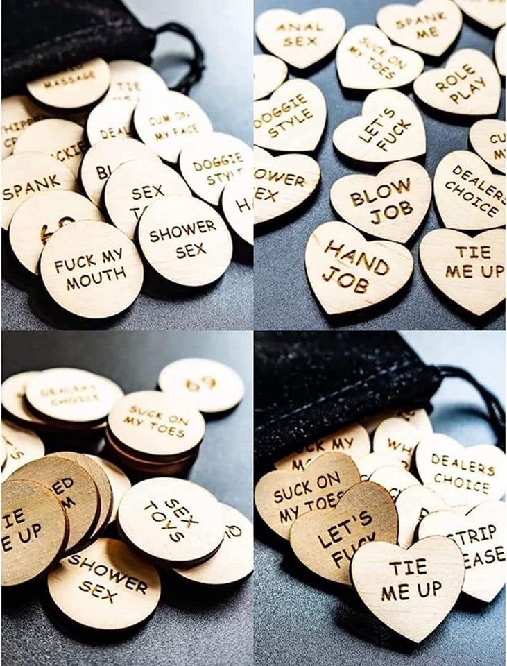 Thyggzjbs 20Pcs Date Night Activity Tokens,Funny Wooden Couples Romantic Funny Sex Token Gift for Couples (Heart Shape,Pack 1)
