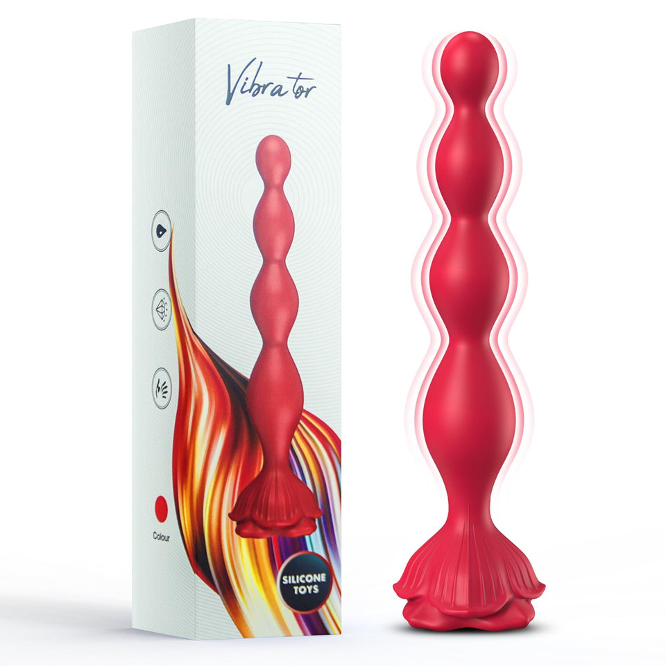 Rose Sex Toy Anal Beads,Vibrating Butt Plug with 9 Modes,Prostate Massager for Women & Men,Waterproof Silicone Rose Toy Sex Stim
