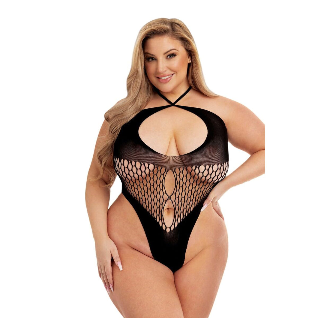 Lapdance Fishnet Halter Bodysuit Black Q/S