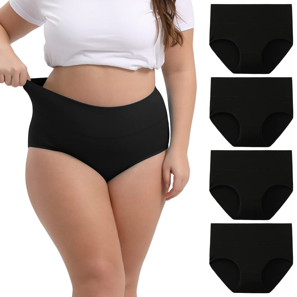 INNERSY Womens Plus Size XL-6XL Cotton Underwear High Waisted Briefs Panties 4-Pack(Black,5X-Large)