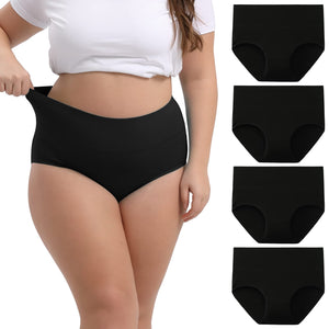 INNERSY Womens Plus Size XL-6XL Cotton Underwear High Waisted Briefs Panties 4-Pack(Black,XX-Large)