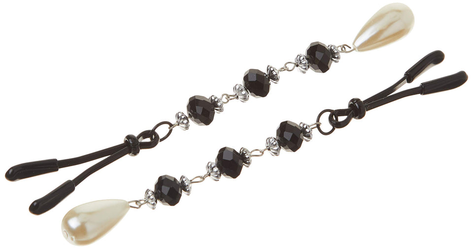 Bijoux De Nip Nipple Clamp Short Tweezer Black Beads Pearl Drop