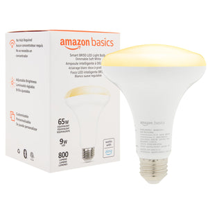 Amazon Basics Smart Br30 Led Light Bulb, Dimmable Soft White (2700K), 60W Equivalent, 800Lm, Works With Alexa Only, 2.4 Ghz Wi-F