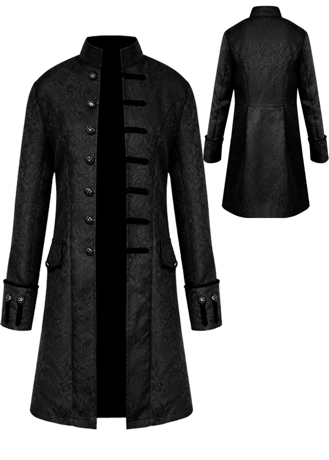 WISHU Mens Vintage Tailcoat Jacket Goth Long Steampunk Formal Gothic Victorian Frock Coat Costume for Halloween (Black, 3XL)