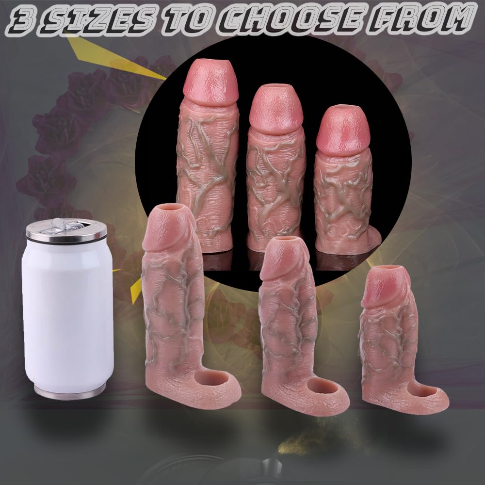 Realistic Hollow Penis Sleeve Enlargement Thick Soft Silicone Cock Ring Sleeve 6-4.5 Inch Penis Enlarger Sheath Can Choose Girth