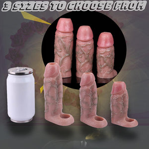 Realistic Hollow Penis Sleeve Enlargement Thick Soft Silicone Cock Ring Sleeve 6-4.5 Inch Penis Enlarger Sheath Can Choose Girth