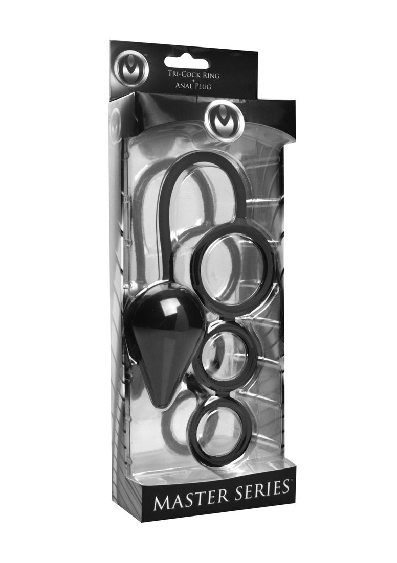 Master Series Triple Threat Silicone Tri Cock Ring And Anal Plug
