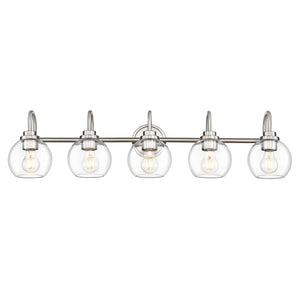 Audickic Bathroom Light Fixtures, 5-Light Brushed Nickel Vanity Lights Over Mirror With Globe Clear Glass, 35 Inch Modern Vanity