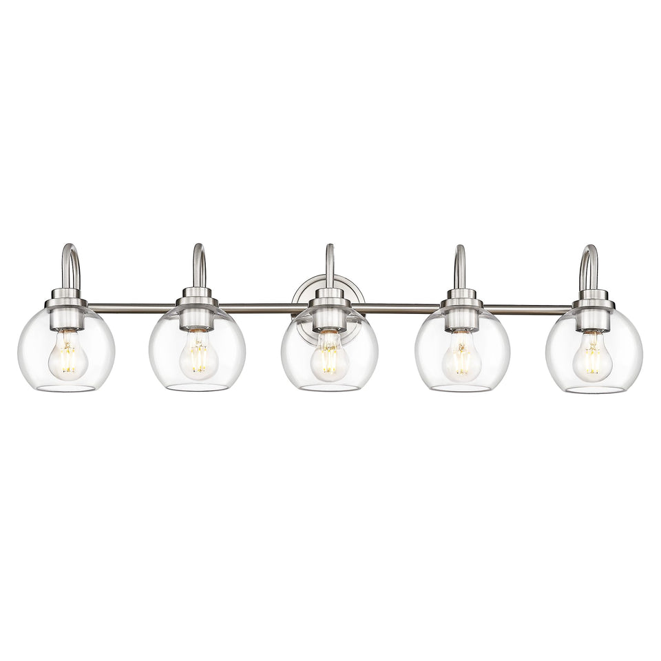 Audickic Bathroom Light Fixtures, 5-Light Brushed Nickel Vanity Lights Over Mirror With Globe Clear Glass, 35 Inch Modern Vanity